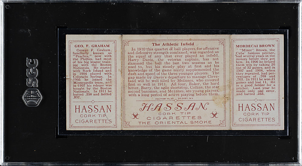 1912 T202 Hassan Triple Folders "The Athletic Infield" Mordecai Brown/Graham SGC POOR 1