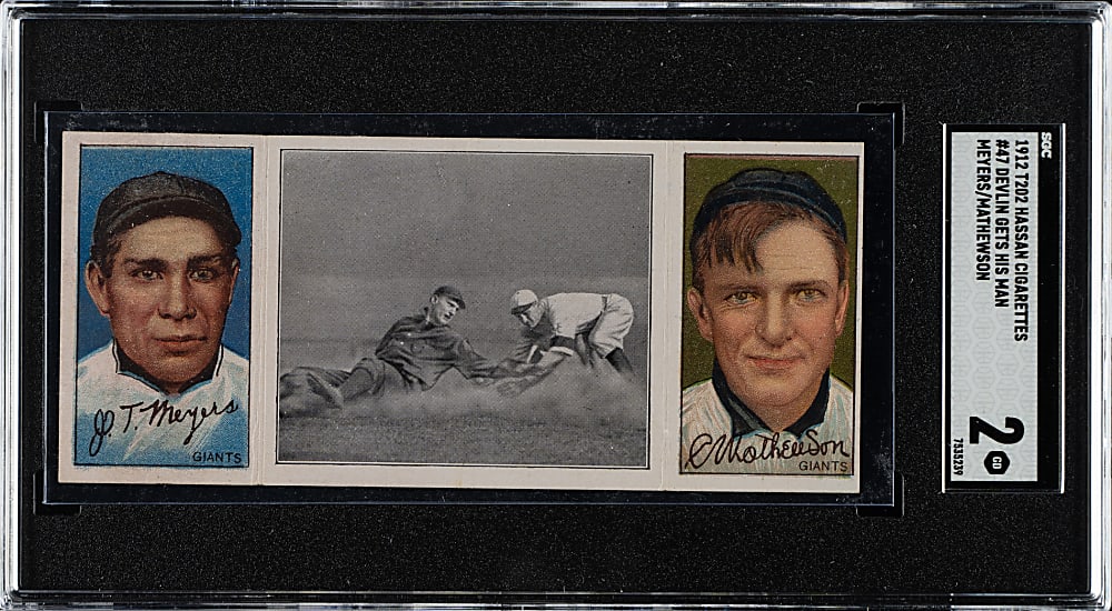 1912 T202 Hassan Triple Folder "Just Before The Battle" Christy Mathewson/Meyers SGC GOOD 2