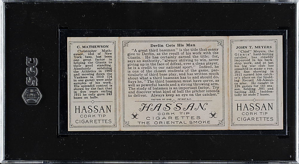 1912 T202 Hassan Triple Folder "Just Before The Battle" Christy Mathewson/Meyers SGC GOOD 2