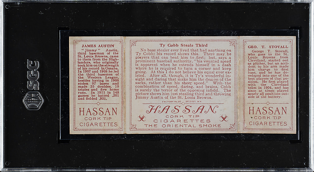 1912 T202 Hassan Triple Folder "Ty Cobb Steals Third" Austin/Stovall SGC FAIR 1.5