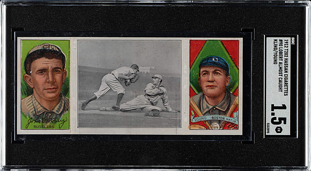 1912 T202 Hassan Triple Folder "Lobert Almost Caught" Cy Young/Kling SGC FAIR 1.5