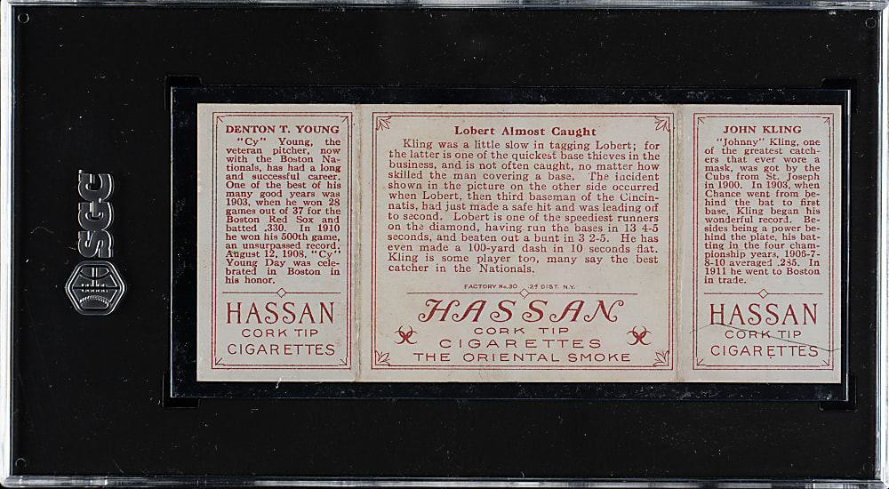 1912 T202 Hassan Triple Folder "Lobert Almost Caught" Cy Young/Kling SGC FAIR 1.5