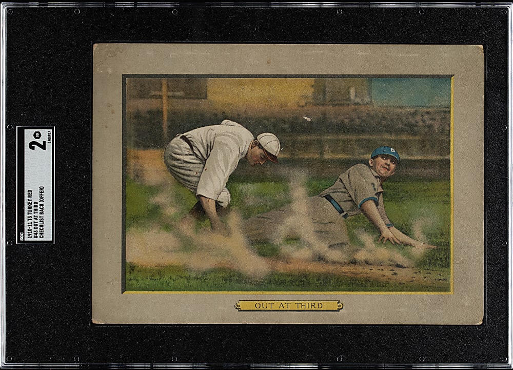 1911 T3 Turkey Red #43 Out At Third SGC GOOD 2