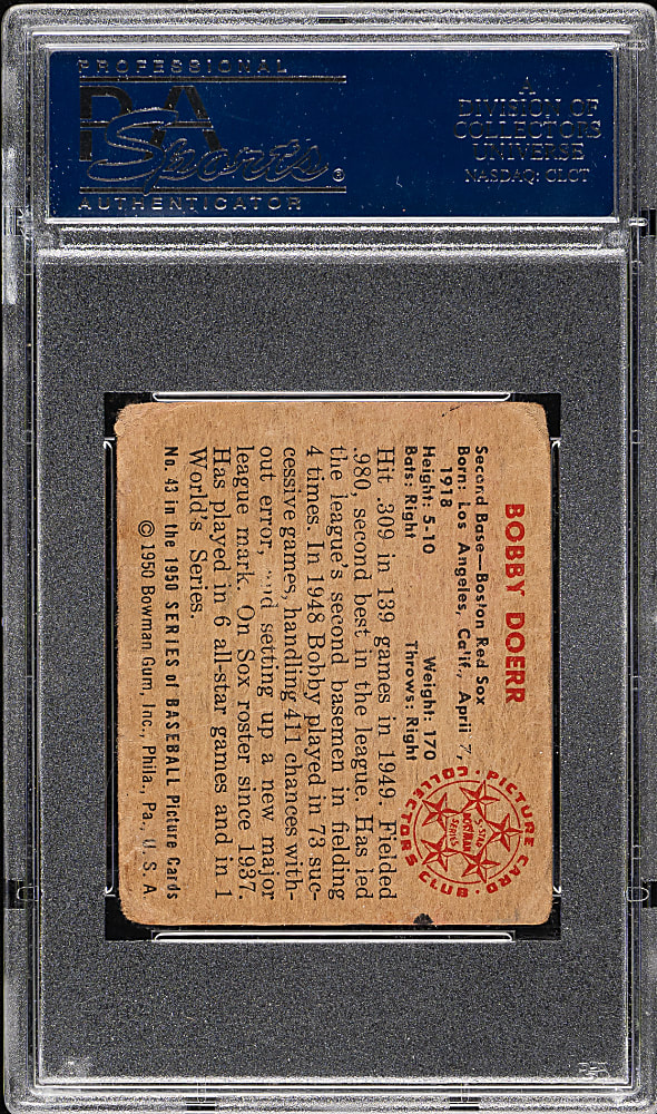 Signed 1950 Bowman #43 Bobby Doerr - PSA/DNA
