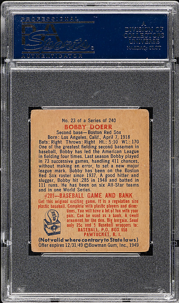 Signed 1949 Bowman #23 Bobby Doerr - PSA/DNA