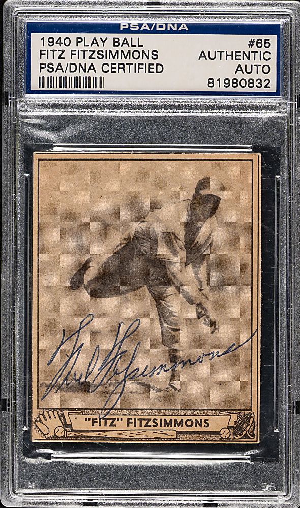 Signed 1940 R335 Play Ball #65 Fitz Fitzsimmons - PSA/DNA