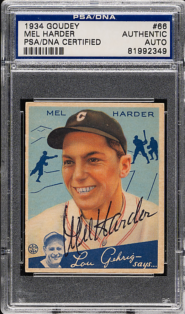 Signed 1934 R320 Goudey #66 Mel Harder - PSA/DNA