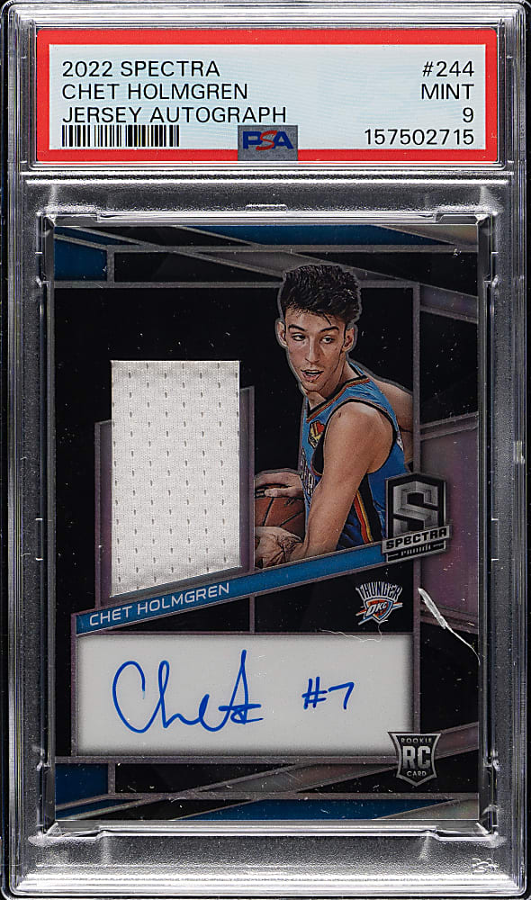 2022-2023 Panini Spectra Jersey Autographs Basketball #244 Chet Holmgren Rookie #78/199 PSA MINT 9