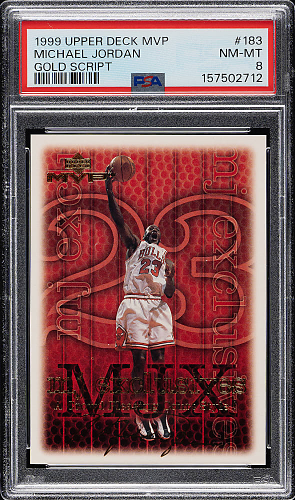 1999-2000 Upper Deck MVP Basketball #183 Michael Jordan Gold Script #11/100 PSA NM-MT 8