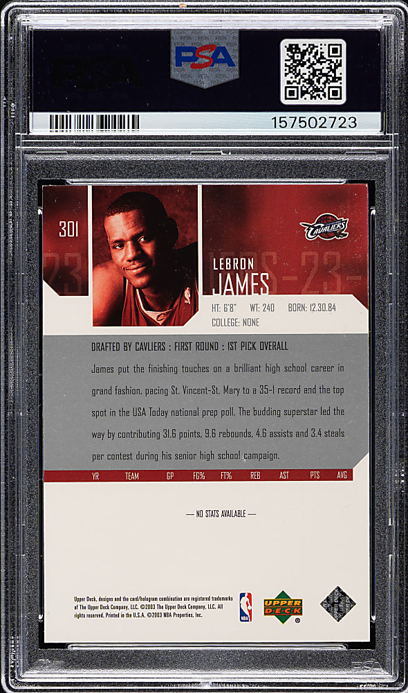 2003-2004 Upper Deck Basketball #301 LeBron James Rookie PSA MINT 9