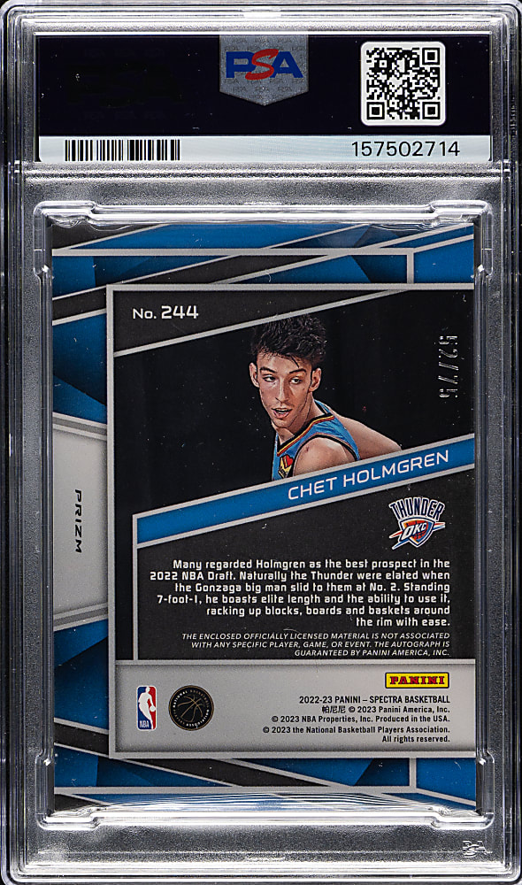 2022-2023 Panini Spectra Jersey Autographs Basketball #244 Chet Holmgren Supernova Rookie #78/199 PSA MINT 9