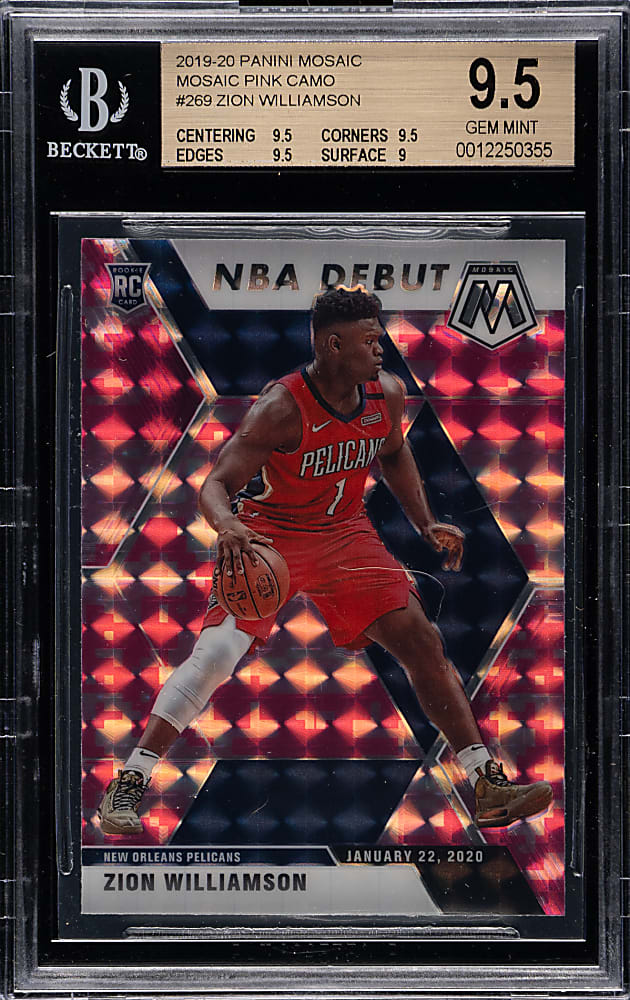 2019-2020 Panini Mosaic Basketball #269 Zion Williamson Rookie Mosaic Pink Camo BGS GEM MINT 9.5