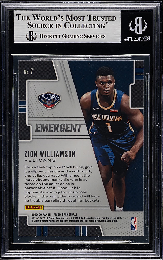 2019-2020 Panini Prizm Emergent Basketball #7 Zion Williamson Rookie BGS MINT 9