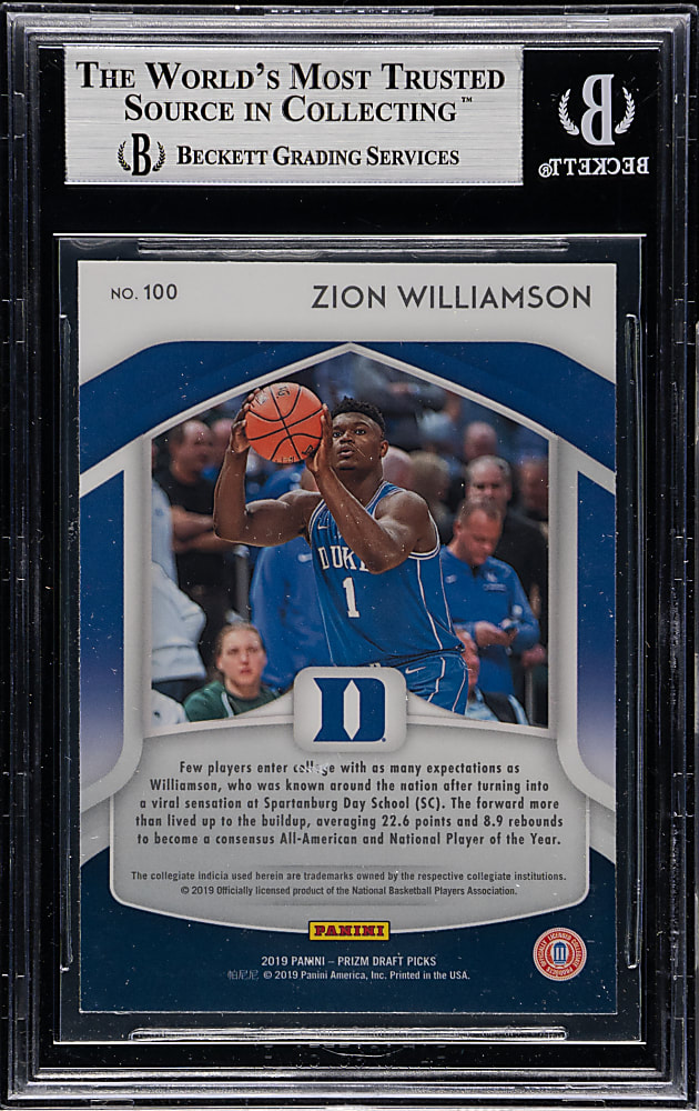 2019-2020 Panini Prizm Draft Picks Basketball #100 Zion Williamson Rookie BGS MINT 9