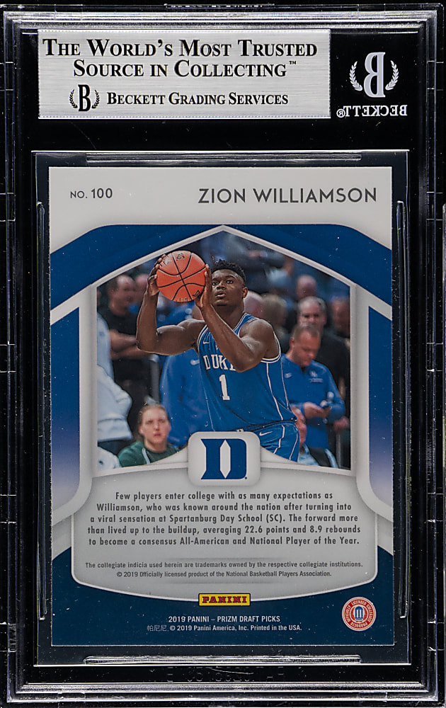 2019-2020 Panini Prizm Draft Picks Basketball #100 Zion Williamson Rookie BGS MINT 9