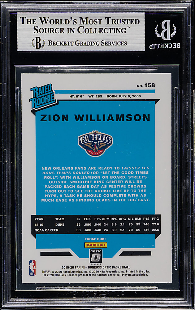 2019-2020 Donruss Optic Basketball #158 Zion Williamson Rookie BGS NM-MT+ 8.5