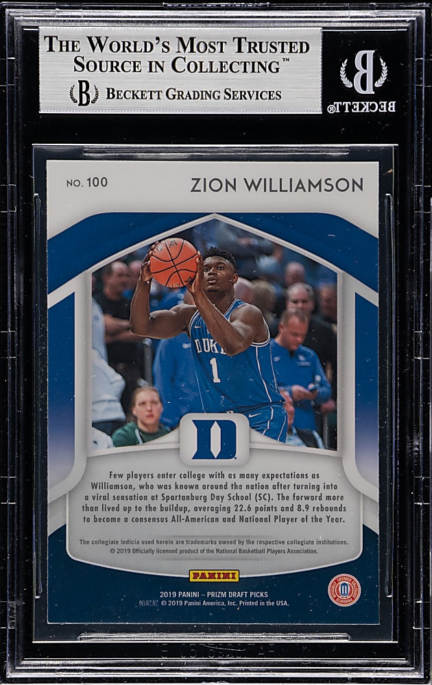 2019-2020 Panini Prizm Draft Picks Basketball #100 Zion Williamson Rookie BGS MINT 9