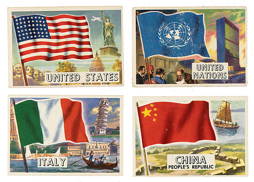 1956 Topps "Flags of the World" Complete and Near-Complete Set Pair (2 Sets, 158 Cards)