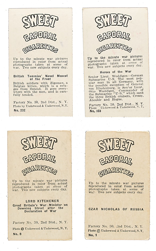 1914-1915 T121 Sweet Caporal "World War I Scenes" Near-Complete Set (247/250)