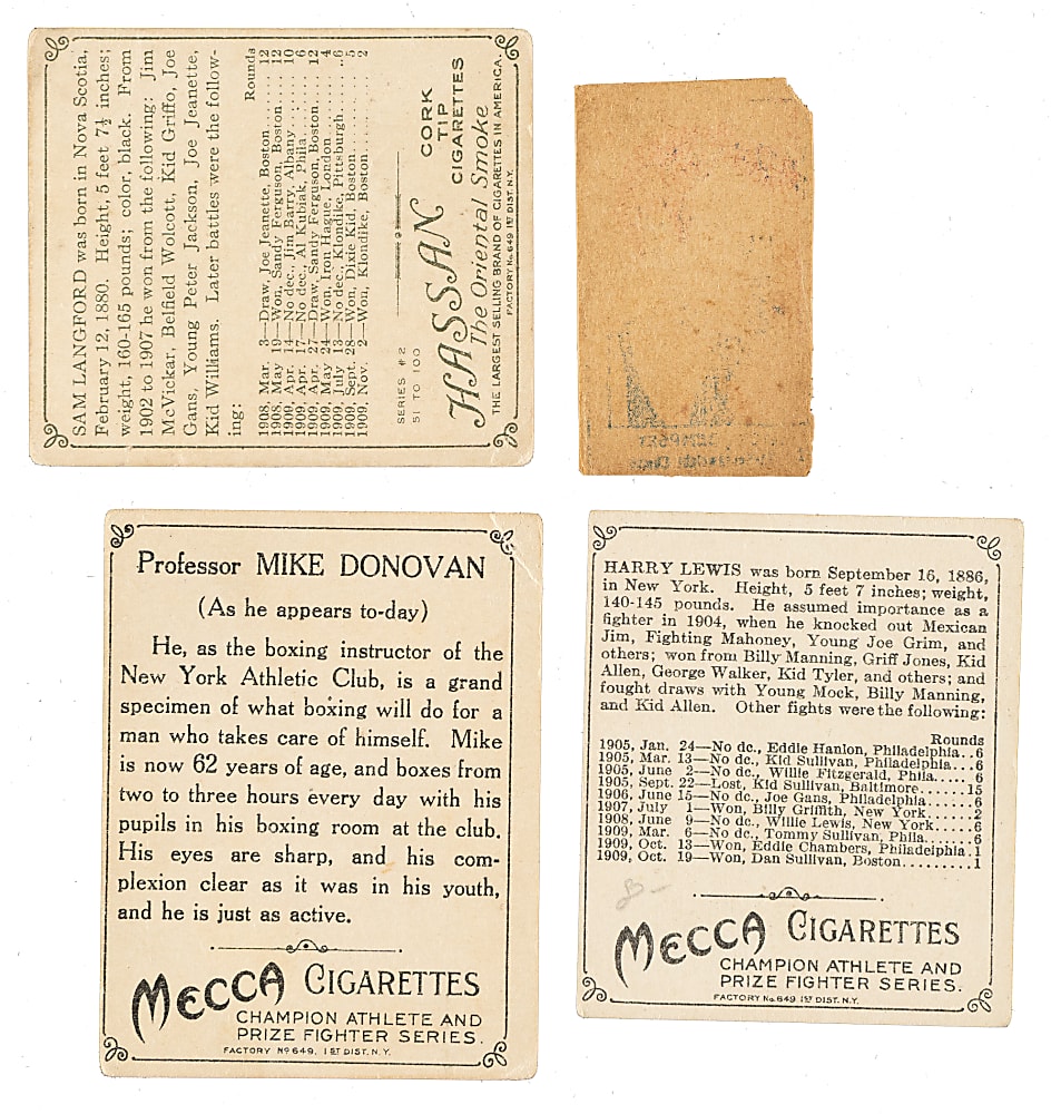 1910 to 1926 Mecca, Strip-Card, and Surbrug Boxing Collection (50) Including Jack Dempsey and Sam Langford
