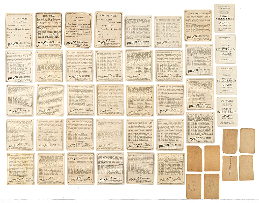 1910 to 1926 Mecca, Strip-Card, and Surbrug Boxing Collection (50) Including Jack Dempsey and Sam Langford