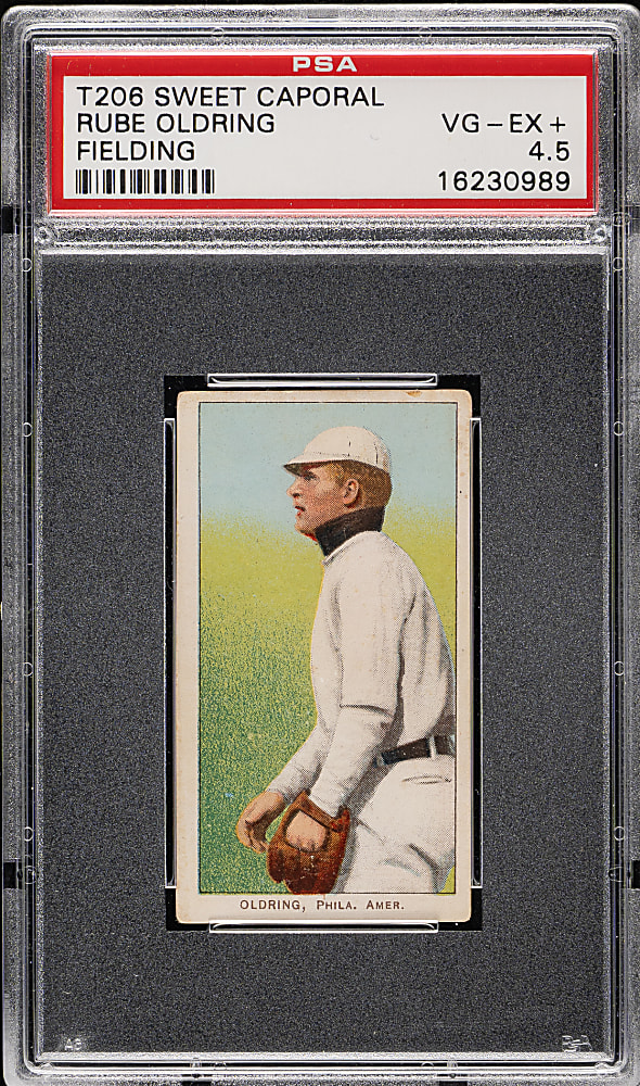 1909-1911 T206 White Border Rube Oldring Fielding PSA VG-EX+ 4.5