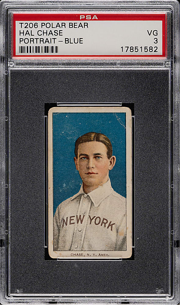 1909-1911 T206 White Border Hal Chase Portrait Blue Background PSA VG 3 - Polar Bear Back