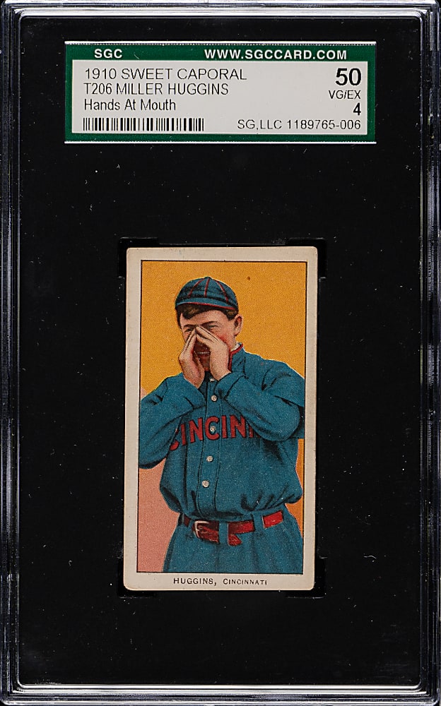 1909-1911 T206 White Border Miller Huggins Hands At Mouth SGC VG/EX 50