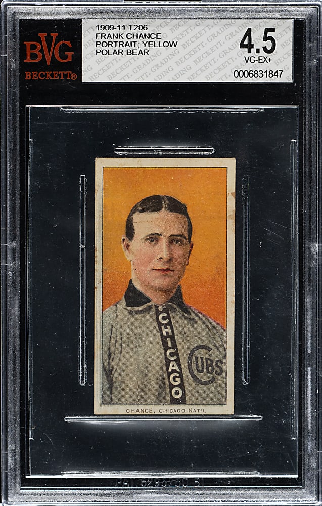 1909-1911 T206 White Border Frank Chance Yellow Background BVG VG-EX+ 4.5 - Polar Bear Back