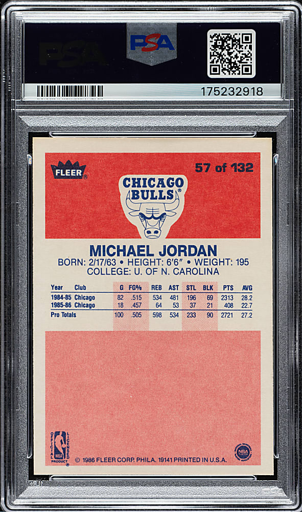 1986-1987 Fleer Basketball #57 Michael Jordan Rookie PSA NM 7