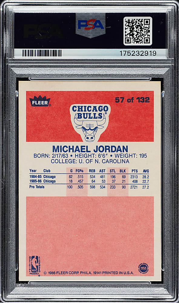 1986-1987 Fleer Basketball #57 Michael Jordan Rookie PSA NM 7