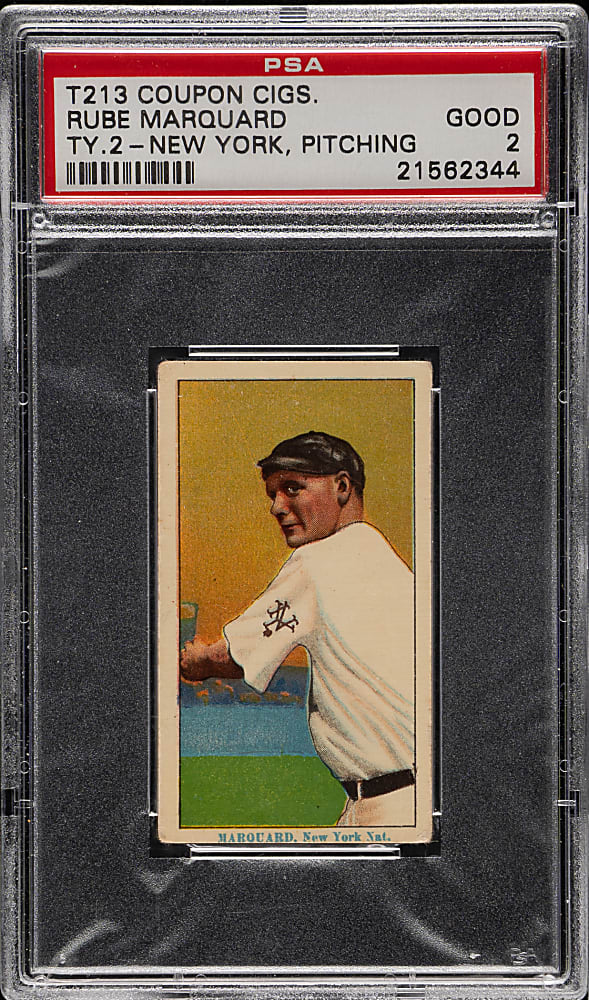 1914 T213 Coupon Cigarettes (Type 2) Rube Marquard New York, Pitching PSA GOOD 2