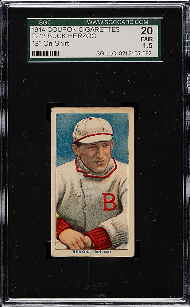 1914 T213 Coupon Cigarettes (Type 2) Buck Herzog "B" on Shirt SGC FAIR 20
