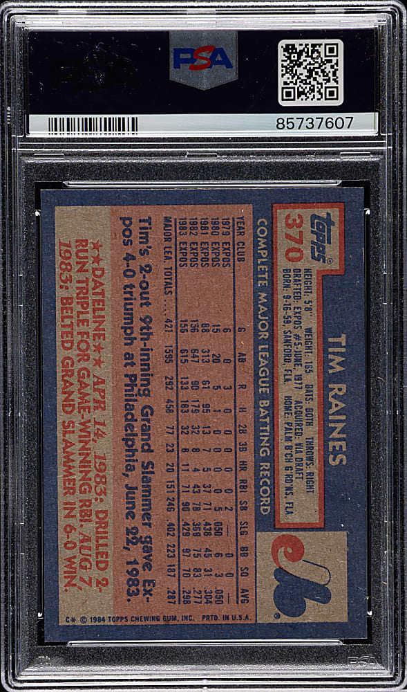 1984 Topps #370 Tim Raines PSA GEM MINT 10