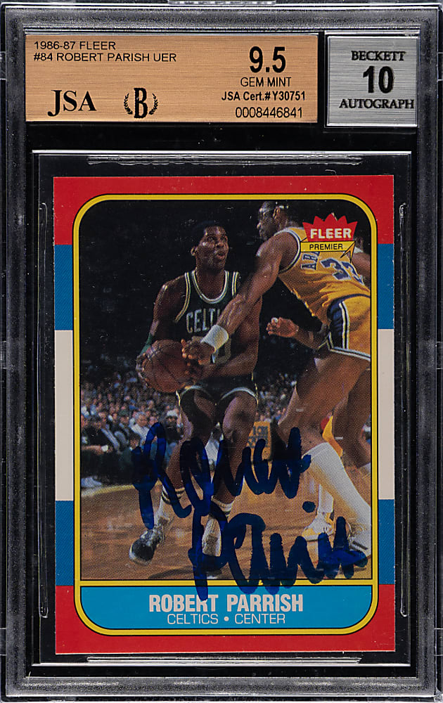 Signed 1986-1987 Fleer Basketball #84 Robert Parrish BGS/JSA GEM MINT 9.5 with GEM MINT 10 Signature