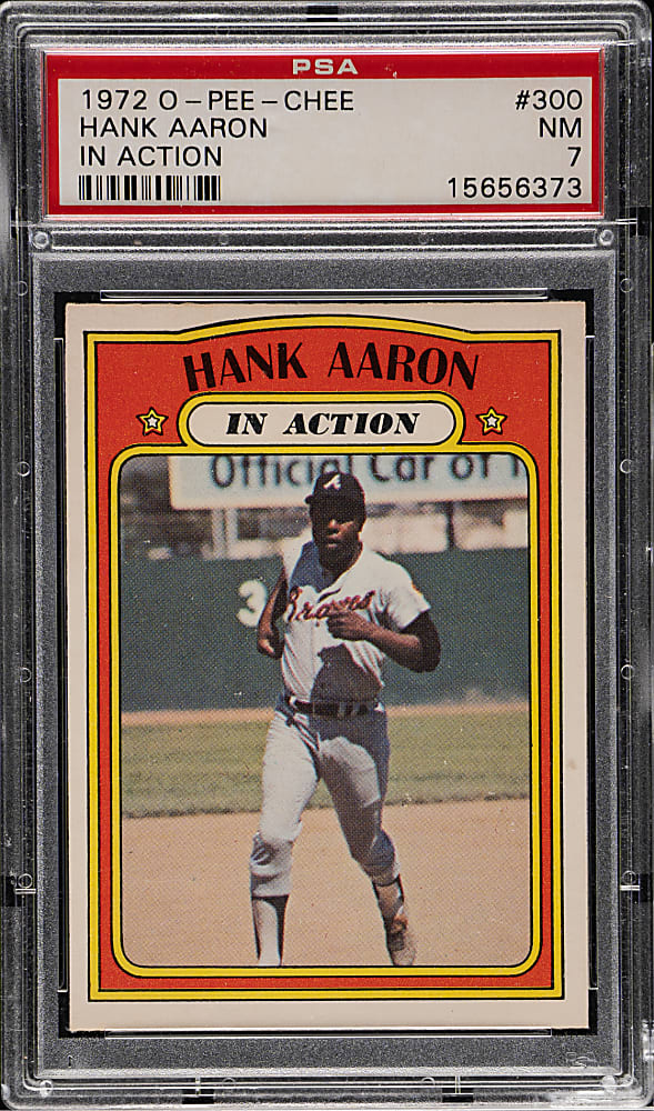 1972 O-Pee-Chee #300 Hank Aaron In Action PSA NM 7