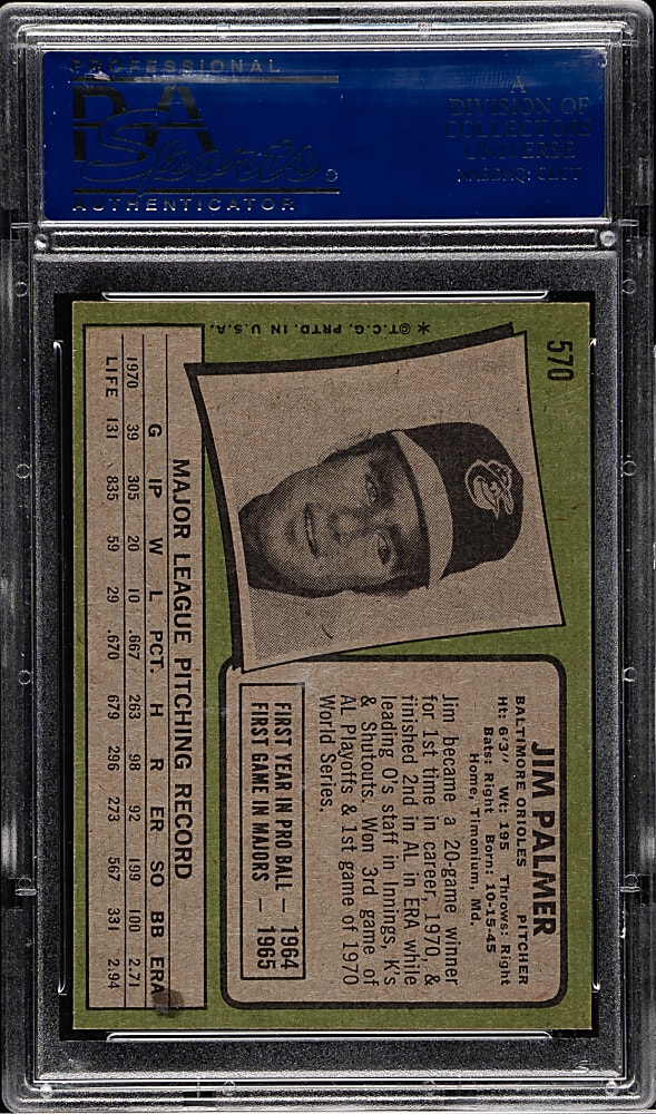 1971 Topps #570 Jim Palmer PSA NM-MT 8