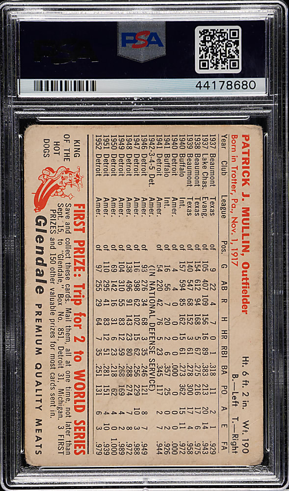 1953 Glendale Meats Pat Mullin PSA POOR 1