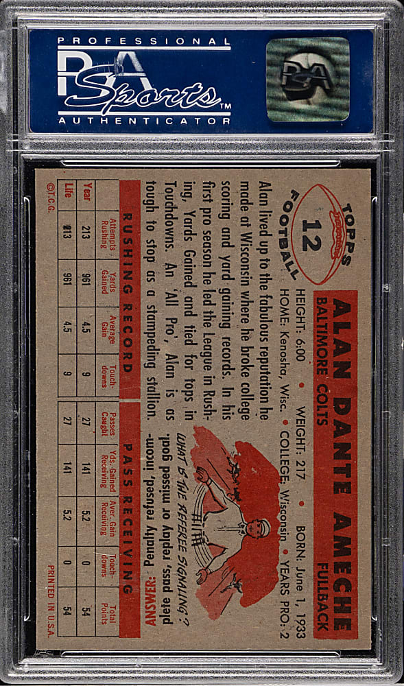 1956 Topps Football #12 Alan Ameche PSA MINT 9