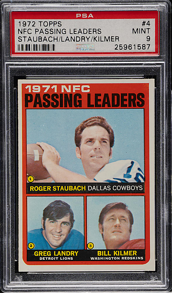 1972 Topps Football #4 NFC Passing Leaders with Roger Staubach PSA MINT 9