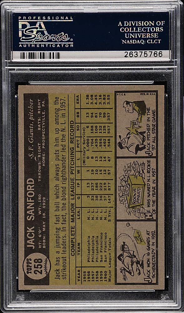 1961 Topps #258 Jack Sanford PSA NM-MT+ 8.5