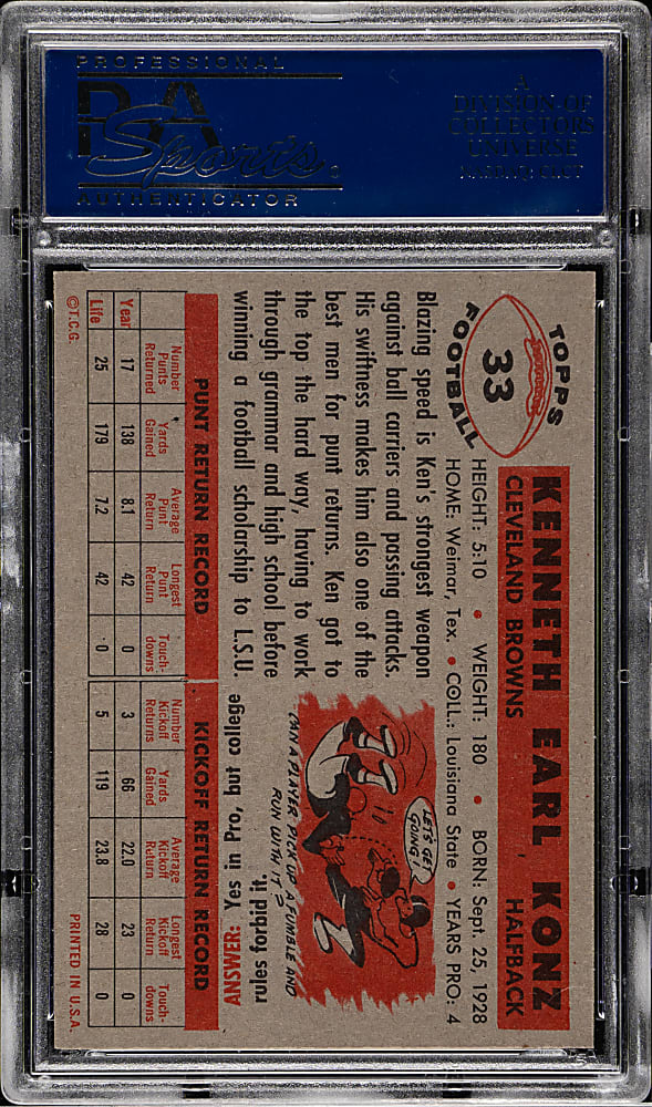 1956 Topps Football #33 Kenny Konz PSA NM-MT+ 8.5