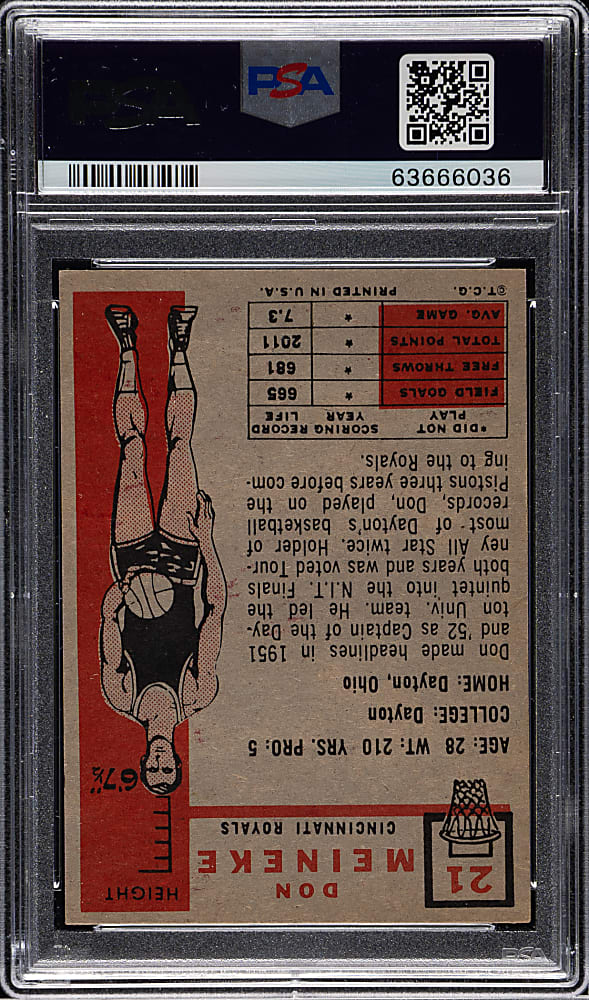 1957-1958 Topps Basketball #21 Don Meineke PSA EX-MT 6