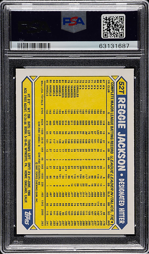 1987 Topps Traded Tiffany #52T Reggie Jackson PSA GEM MINT 10