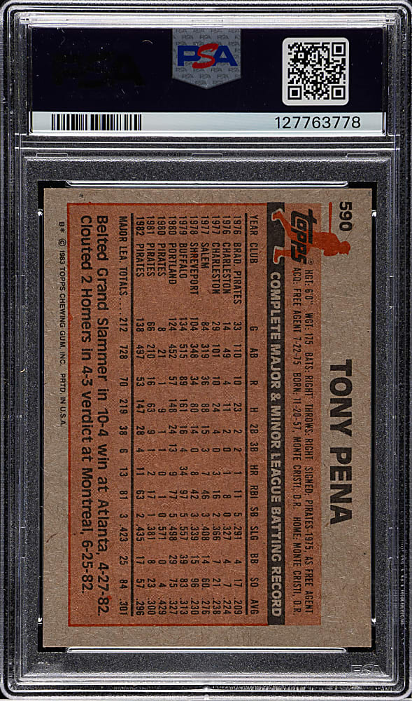 1983 Topps #590 Tony Pena PSA GEM MINT 10