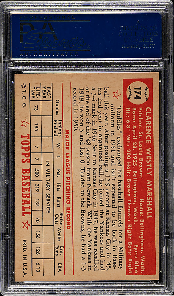 1952 Topps #174 Clarence Marshall PSA NM 7