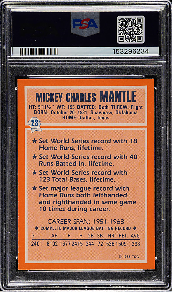 1985 Topps Woolworth All Time Record Holders #23 Mickey Mantle PSA GEM MINT 10
