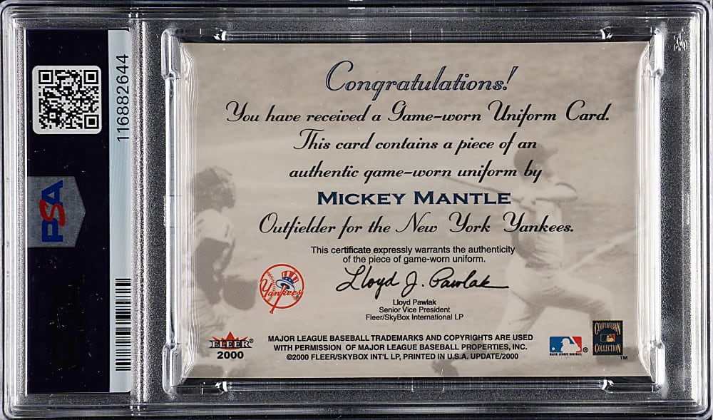 2000 Fleer Tradition Update Mantle Pieces Mickey Mantle PSA NM-MT 8