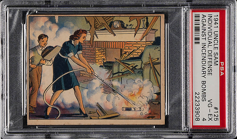 1941 R157 Gum, Inc. "Uncle Sam" #125 Individual Defense Against Incendiary Bombs PSA VG-EX 4