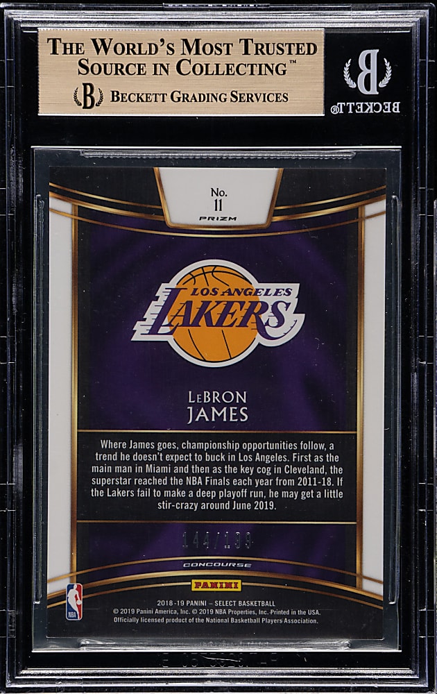 2018-2019 Panini Select Basketball #11 LeBron James Red Prizm #144/199 BGS GEM MINT 9.5